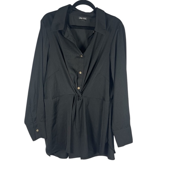City Chic Black Button Down Long Line Blouse M/18 - Picture 1 of 6